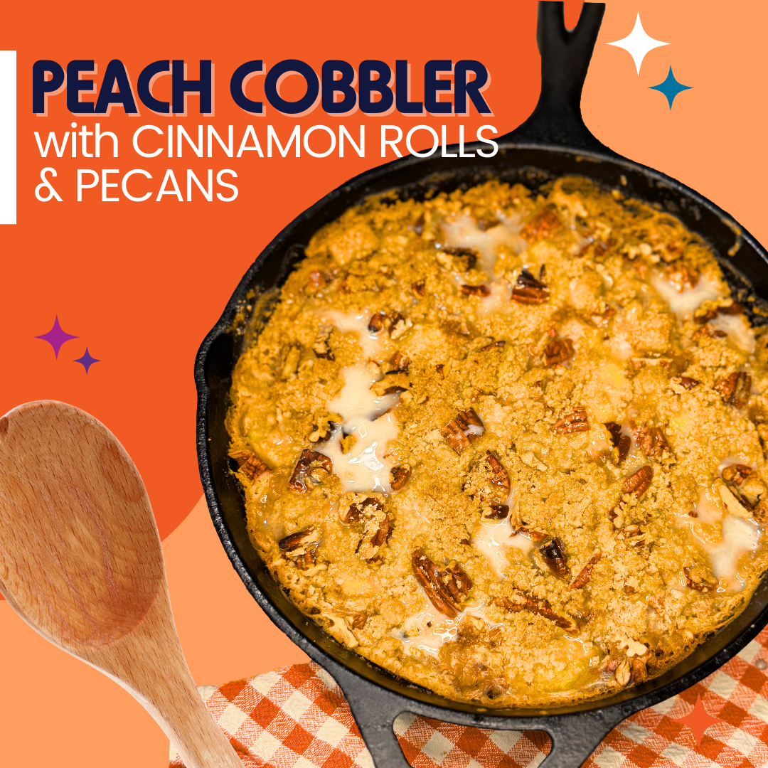 Cinnamon Roll Peach & Pecan Cobbler